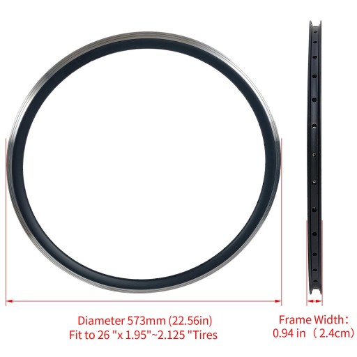 Voilamart 26" bicycle rim Electric bike conversion kit New Alloy Rim 26" 36 Holes Black Fit to 26 "x 1.95"~2.125 " Tires