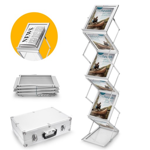 Voilamart A4 Folding Brochure Rack Leaflet Display Stand Double Sided Floor Stand Magazine Rack Trade Show Exhibition with Carry Case (6 Display Sections)
