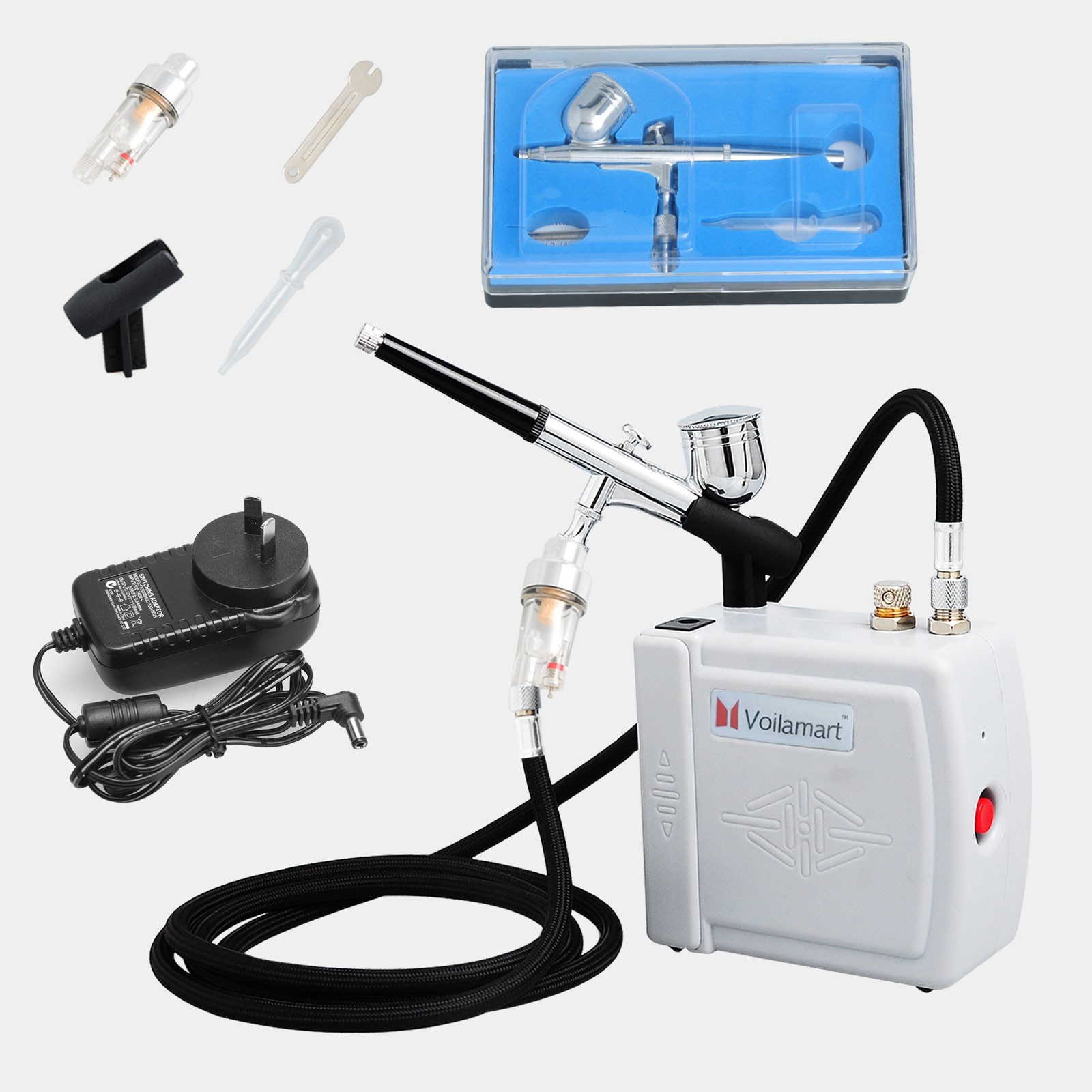 HITIK Airbrush Kit with Compressor,8 Paints, 3 Airbrush Guns, Dual Action