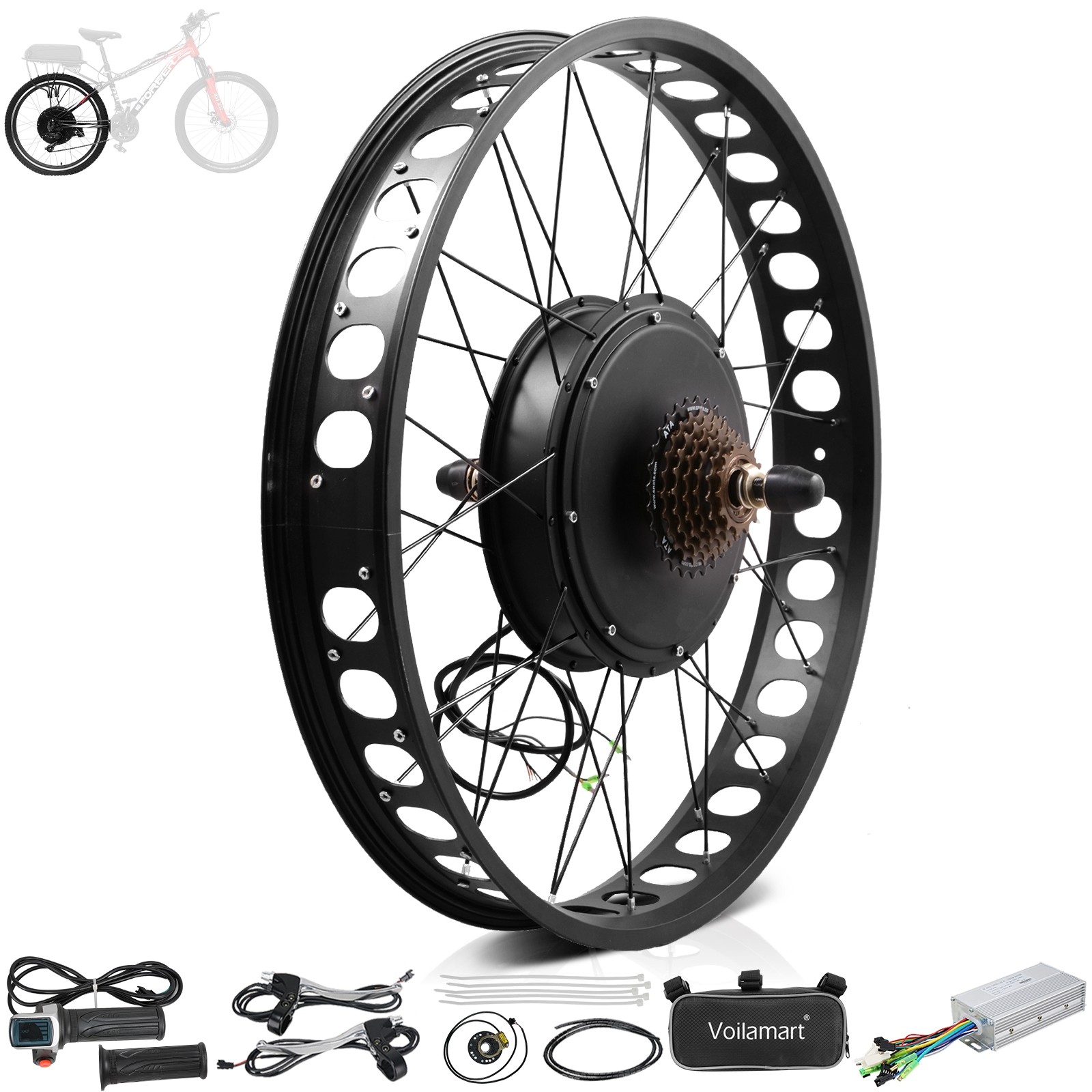 Voilamart 4.0 Wide Fat Tire 48V 1000W 26 Electric Bicycle Motor Conversion Kit E Bike Rear Wheel
